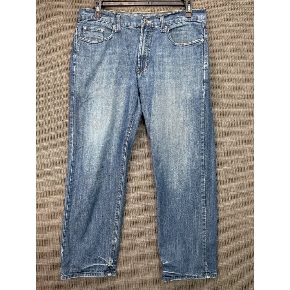 Vintage Route 66 Mens Size 34X30 Blue Straight Denim Jeans Embroidered Pockets